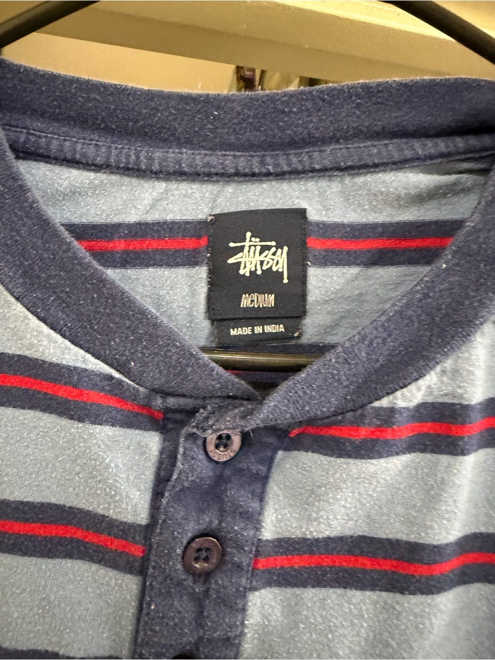 Stussy Navy, Gray & Red Striped Henley